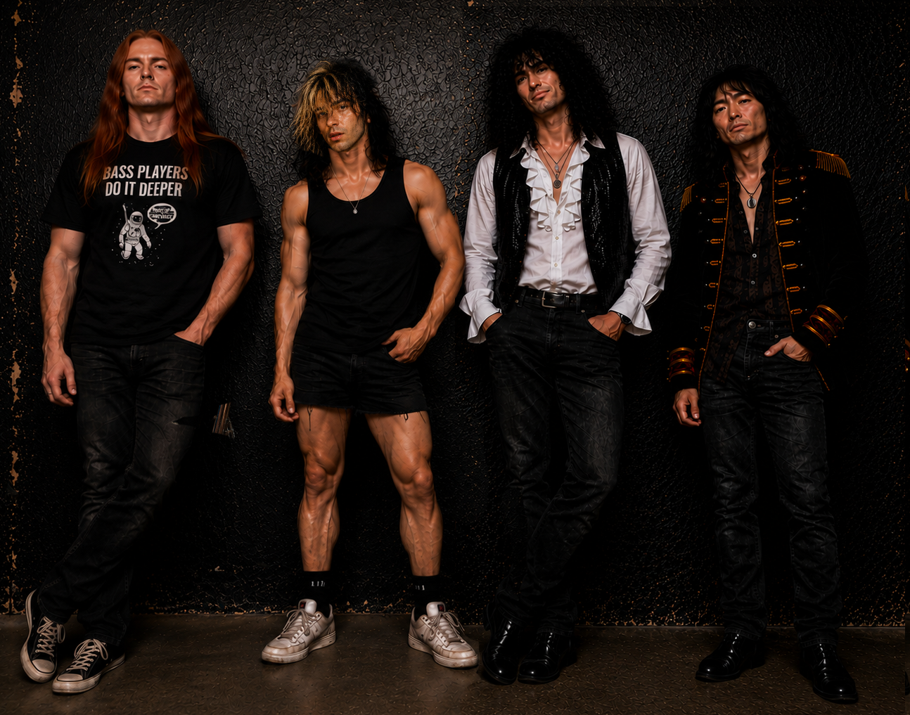 The four members of Drain Blamage, left to right: Danny Mercer, Ricky Bell, Brian Damage, and Jesse Lane